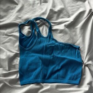 Blue Ribbed Women's one shoulder Top